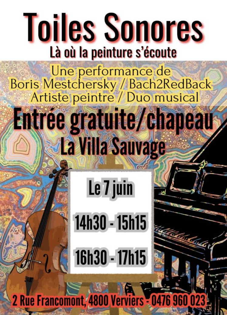 Affiche Verviers. Duo musical Boris Mestchersky - Bach2RedBack. Toiles sonores. Là où la peinture s'écoute. 2026-06-07
